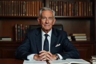Portrait d'un expert en sécurité et criminologue dans son bureau parisien, illustrant la discrétion professionnelle d'Alain Bauer