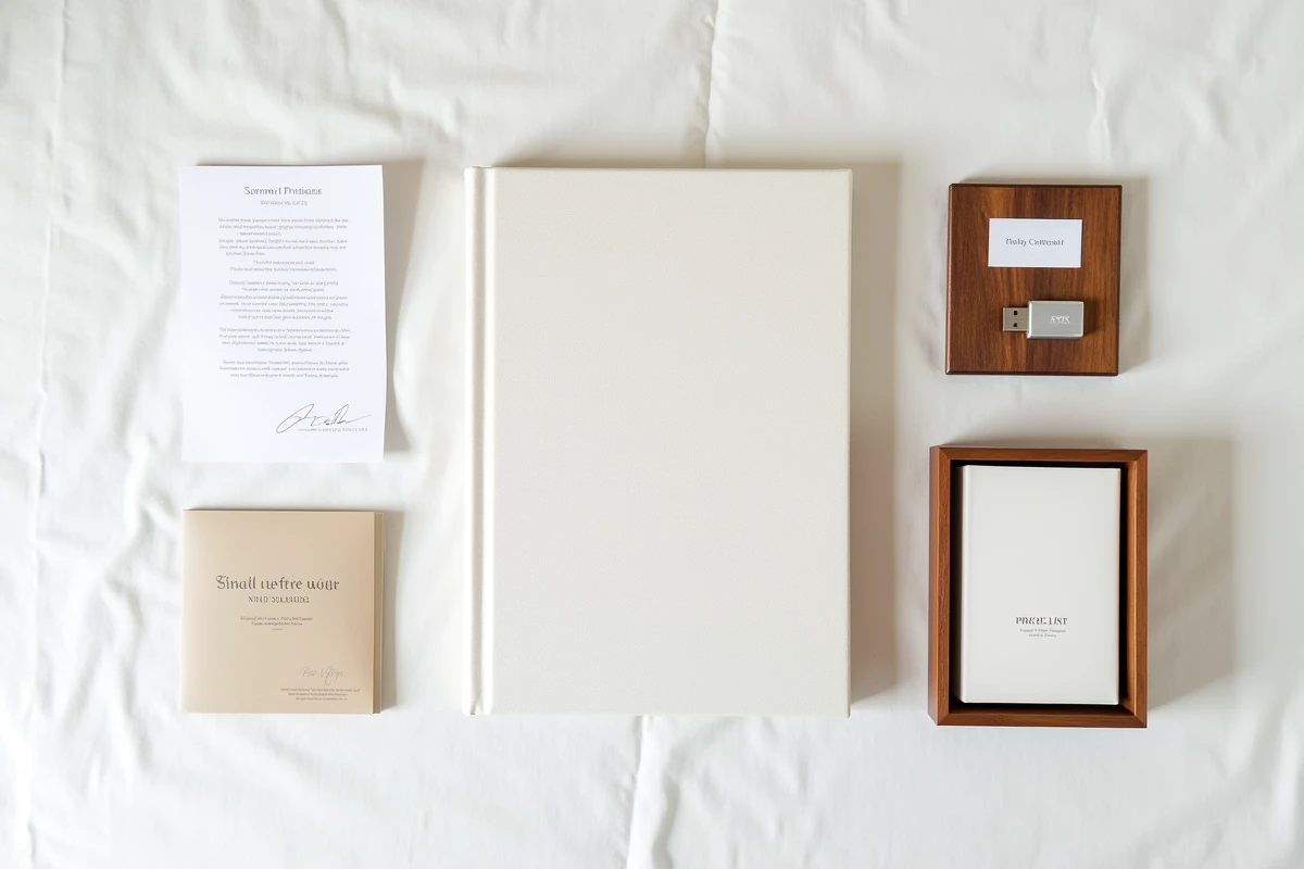 Contenu d'un forfait mariage tout compris avec album, clé USB et contrat de photographe