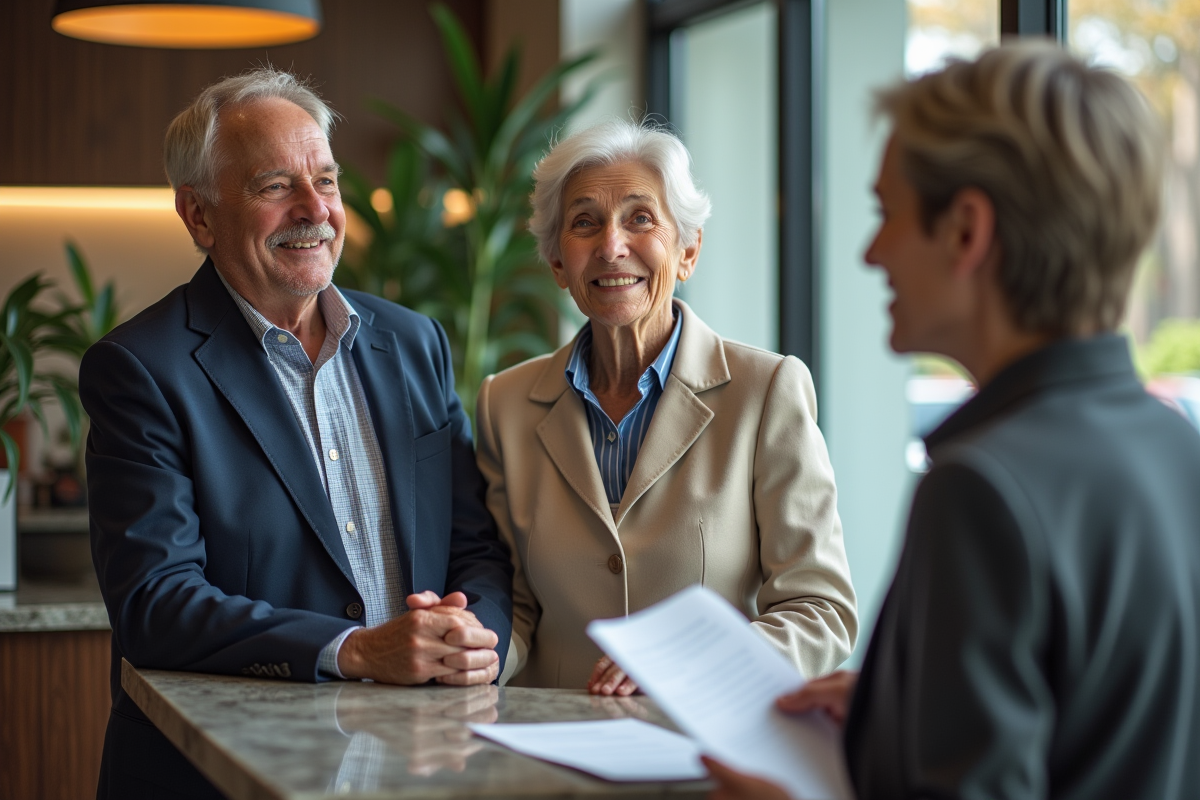 Couple plus âgé parlant avec un conseiller bancaire