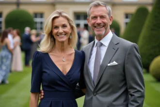 Couple élégant lors d'un gala caritatif en extérieur