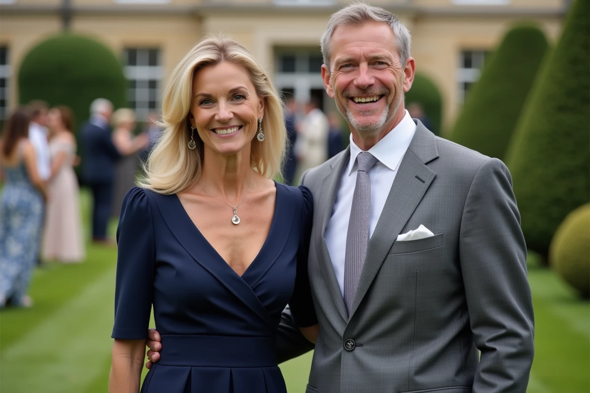 Couple élégant lors d'un gala caritatif en extérieur