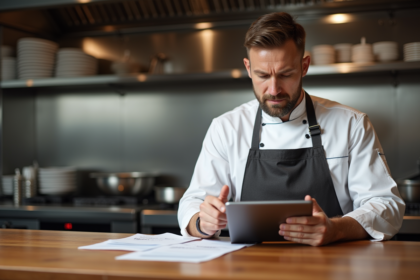 Cuisinier en uniforme blanc dans une cuisine moderne