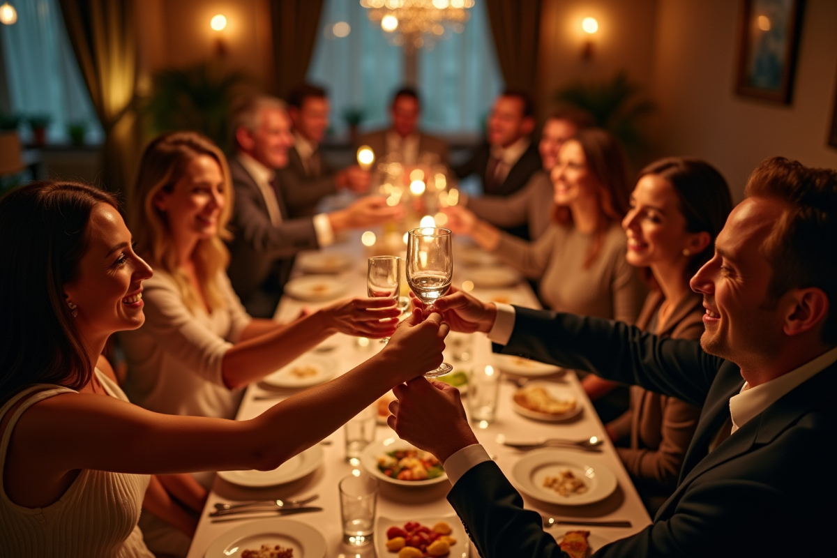 Fête entre amis autour d un dîner convivial et lumineux