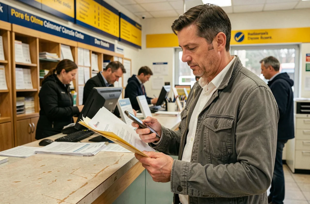 Homme envoyant un dossier de visa mariage au consulat depuis la poste