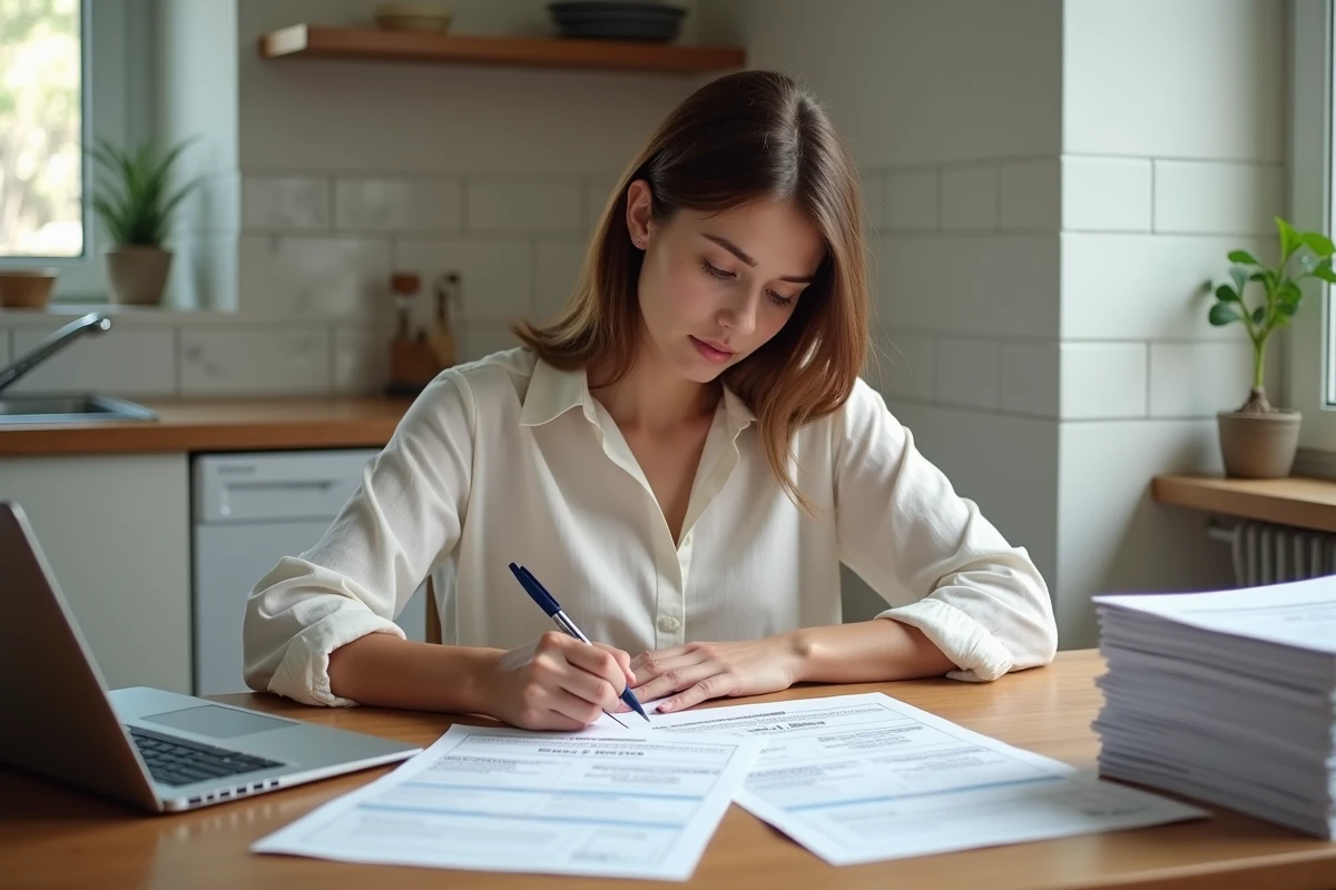 Femme remplissant des formulaires administratifs de mariage à domicile pour plusieurs mairies