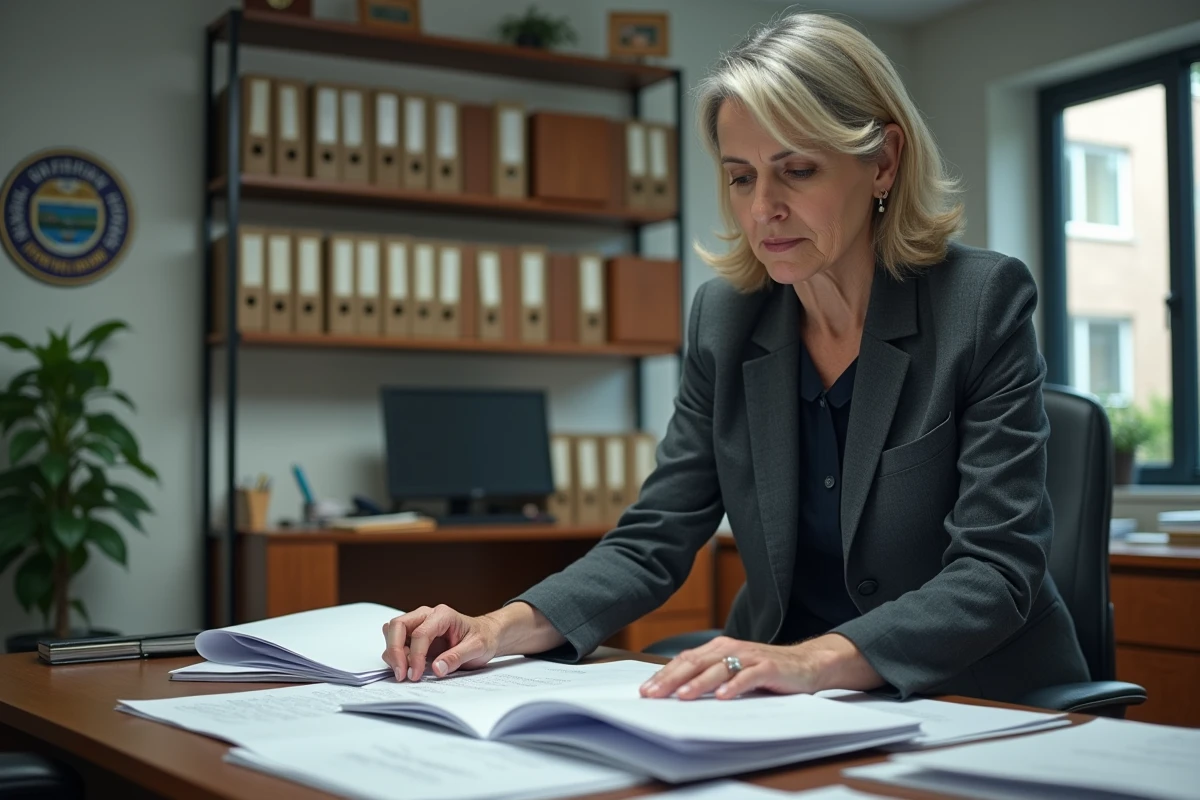 Femme vérifiant des documents dans un bureau