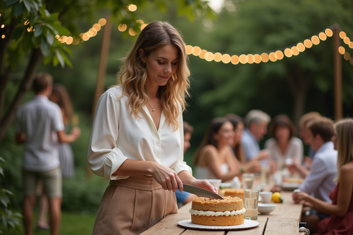Femme coupe un gâteau lors d