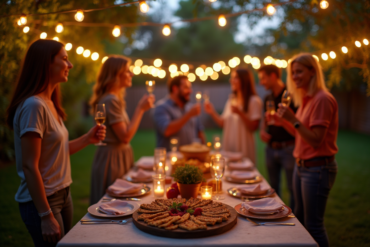 Fête en plein air avec danse et apéritifs en soirée