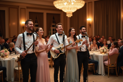 Groupe de musiciens de mariage en performance en intérieur