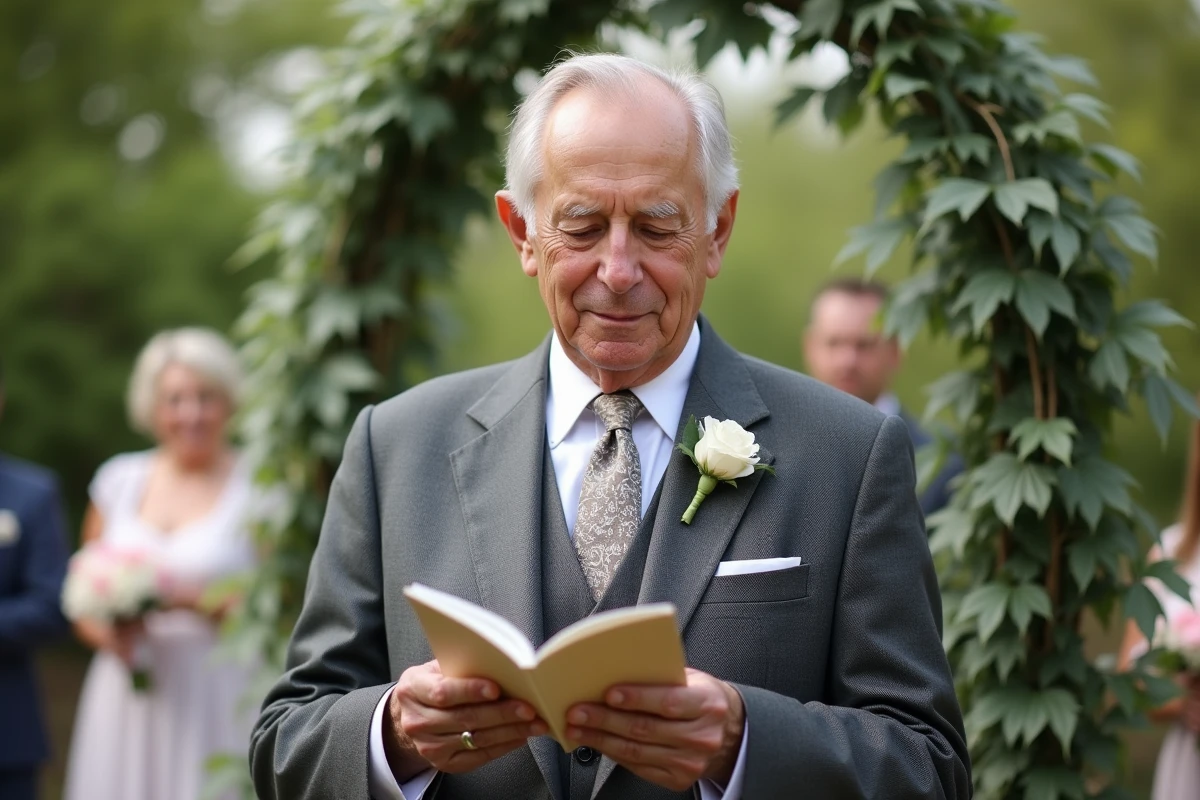 Homme âgé lisant un message dans un cadre extérieur