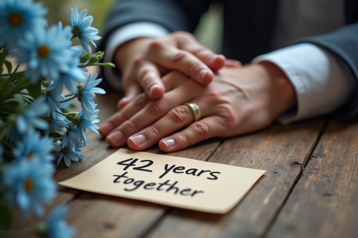 Mains d un couple marié touchant sur une table en bois rustique